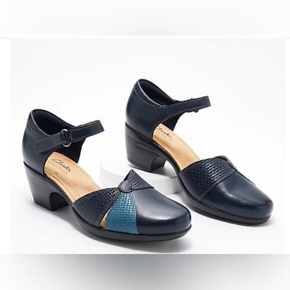 Clarks Collection Leather Heeled Mary-Janes Emily Rae 7.5 narrow - Picture 1 of 9